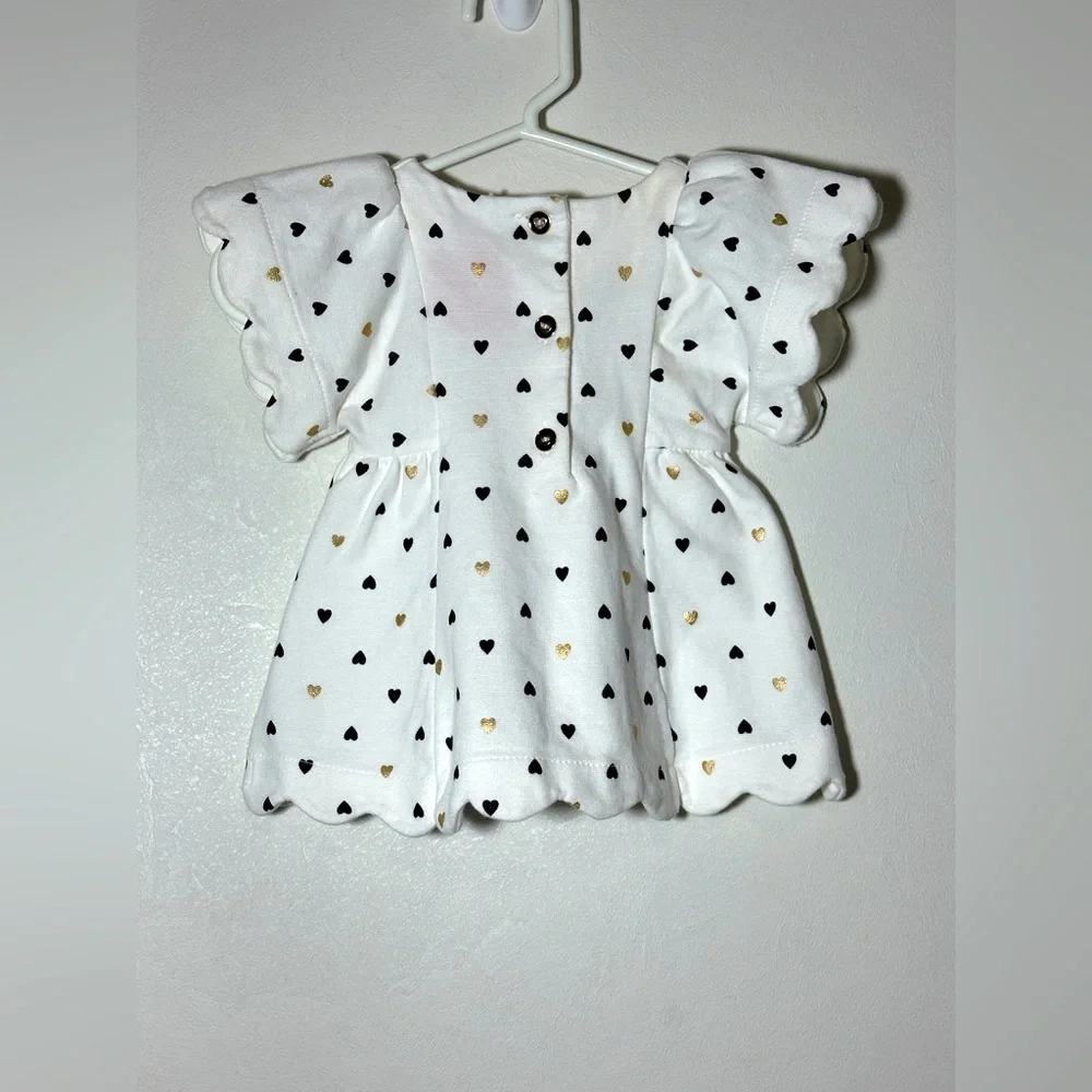 Isaac Mizrahi White Dress with Heart Pattern and Pink Bow Size 0-3 months